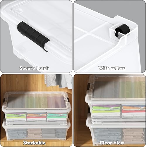 Miniatura 3 de Contenedores de almacenamiento rodantes de 50 cuartos de galón, paquete de 4 contenedores de almacenamiento de ropa de 7.5 pulgadas de alto perfil