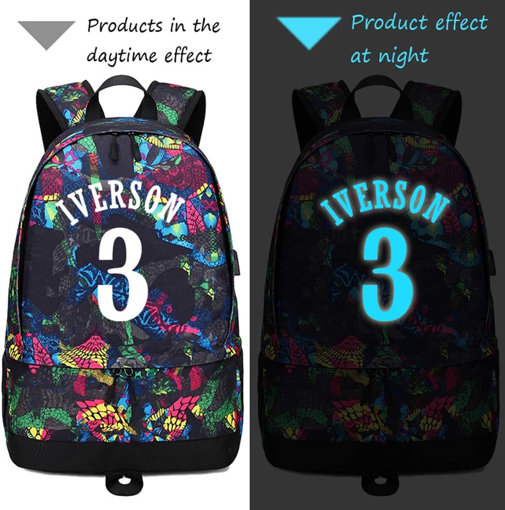 FANwenfeng Basketball Iverson Luminous Ball Storage Backpack Sports Equipment Depositary Multifunctional Bag For Men Women (Style 1)