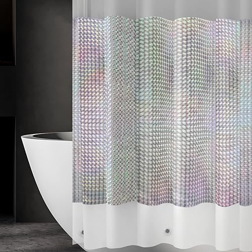 Miniatura 2 de Ga-Geetopia Cortina de ducha holográfica 3D de EVA, cubo de hielo, 72 x 72 pulgadas, cortina de ducha de plástico transparente de peso medio con