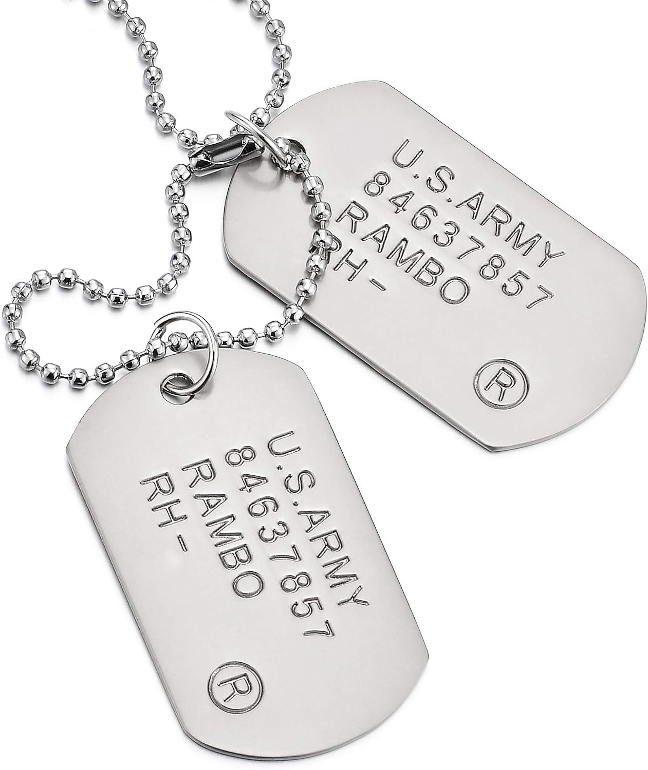 COOLSTEELANDBEYOND Men's Military Dog Tag Pendant Necklace With Ball Chain, Double ID Tag Design, Engraved Army-Style Plate, Classic Soldier Gift