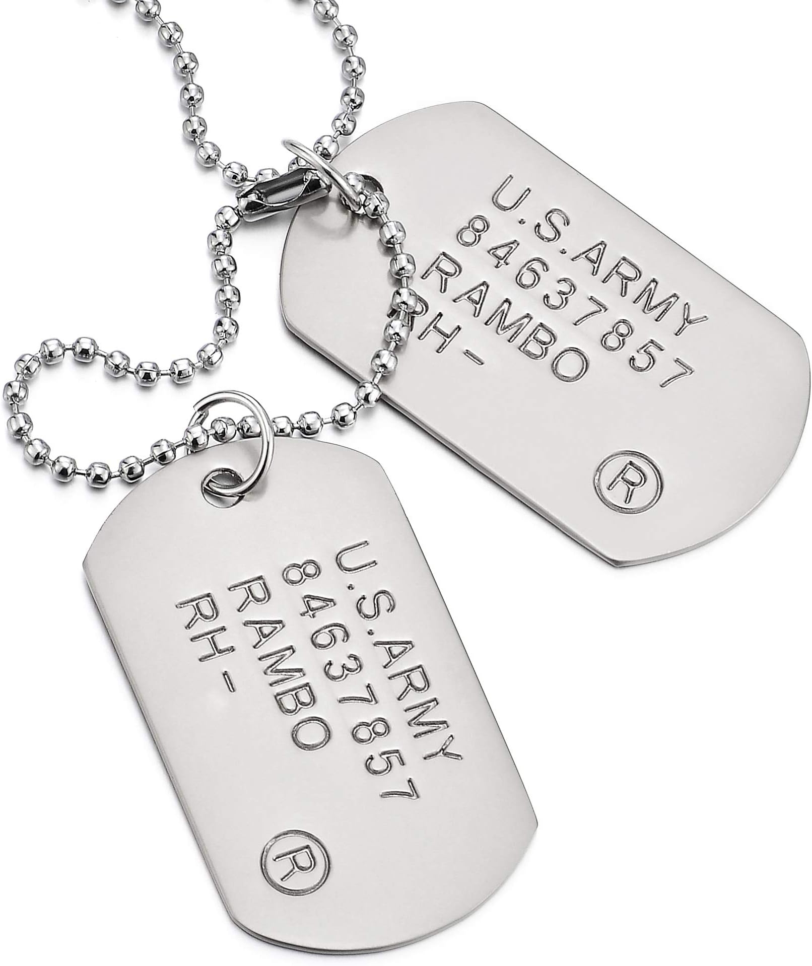 COOLSTEELANDBEYOND Satin Two-Pieces Mens Military Army Dog Tag Pendant Necklace with 28 inches Ball Chain
