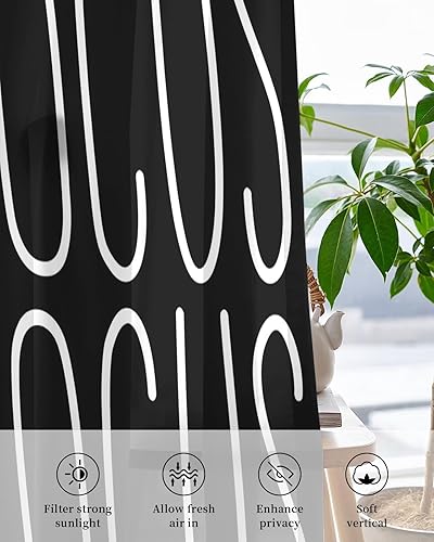 Miniatura 4 de Hocus Pocus Sheer Curtains 24 Inch Length Light Filtering Curtain Panel for Windows, Halloween Long Font Black White Texture Grommet Semi Sheer