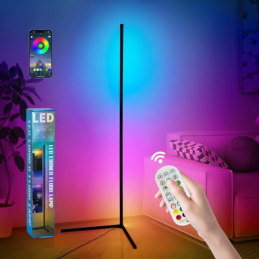 Immagine del prodotto OTeedo Lampada da Terra RGB, Lampada Angolare LED, Lampada Ambientale da Gioco RGB con APP e Telecomando, 16 Milioni di Colori e Sincronizzazione Musicale, Funzione Timer (adattatore non incluso)