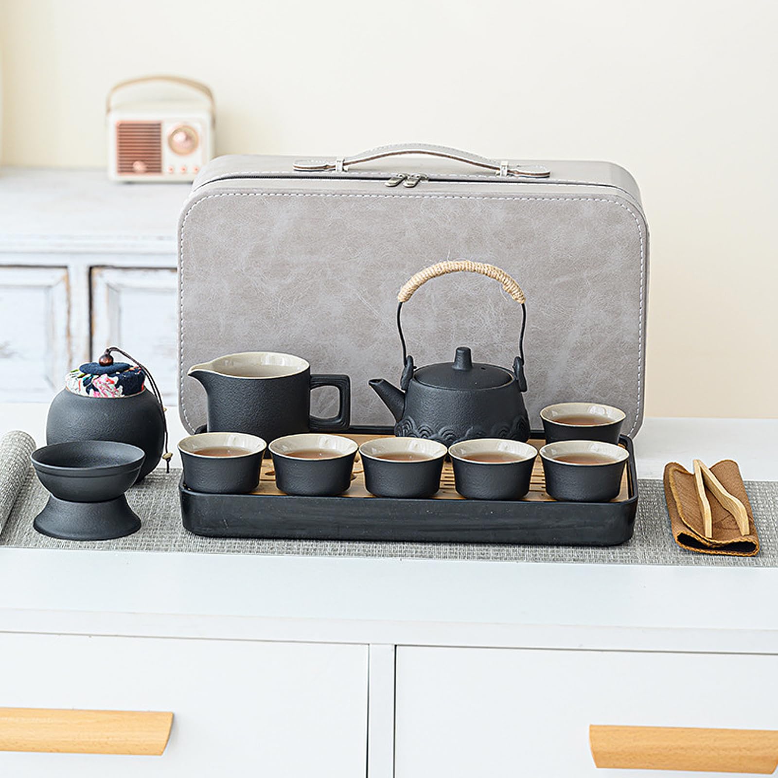 Set da tè da 14 pezzi, set da tè cinese Gongfu in porcellana, bellissimo set di teiera in ceramica con teiera e colino, servizio da tè giapponese, sacchetto regalo tutto in uno, per viaggi