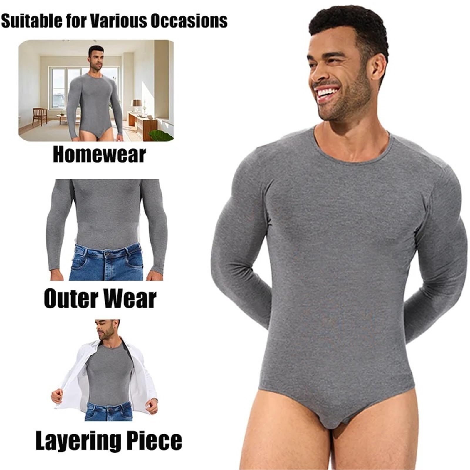 Prendas Moldeadoras Hombre Faja Moldeadora de Manga Larga for Hombre, Control Abdomen, Reductora, Faja Cuerpo Completo, Camiseta térmica Interior, Cuello Redondo