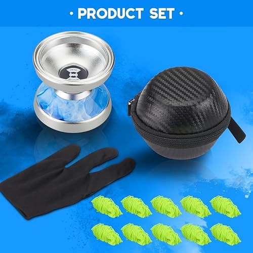 Miniatura 6 de FETESNICE Yoyo Yoyos profesionales que no responden para niños y adultos, de metal y plástico con bolsa + guante + 10 cuerdas de repuesto para Yoyos