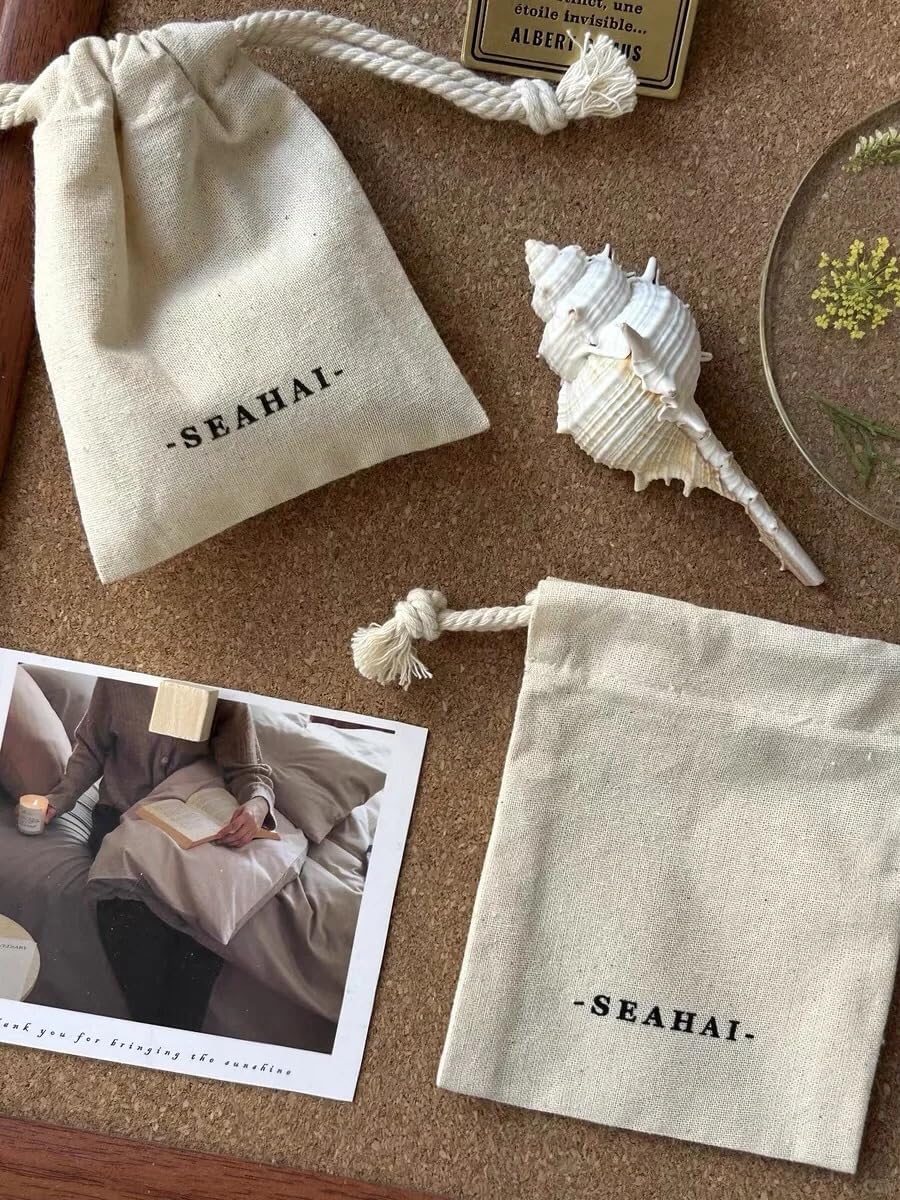 ankaicustom 100pcs Custom logo Nature Linen Cotton Bags Drawstring Fabric Bags Custom Logo Printed Soap candle sachet package supply wholesale, Natural Cotton Jewelry Pouch