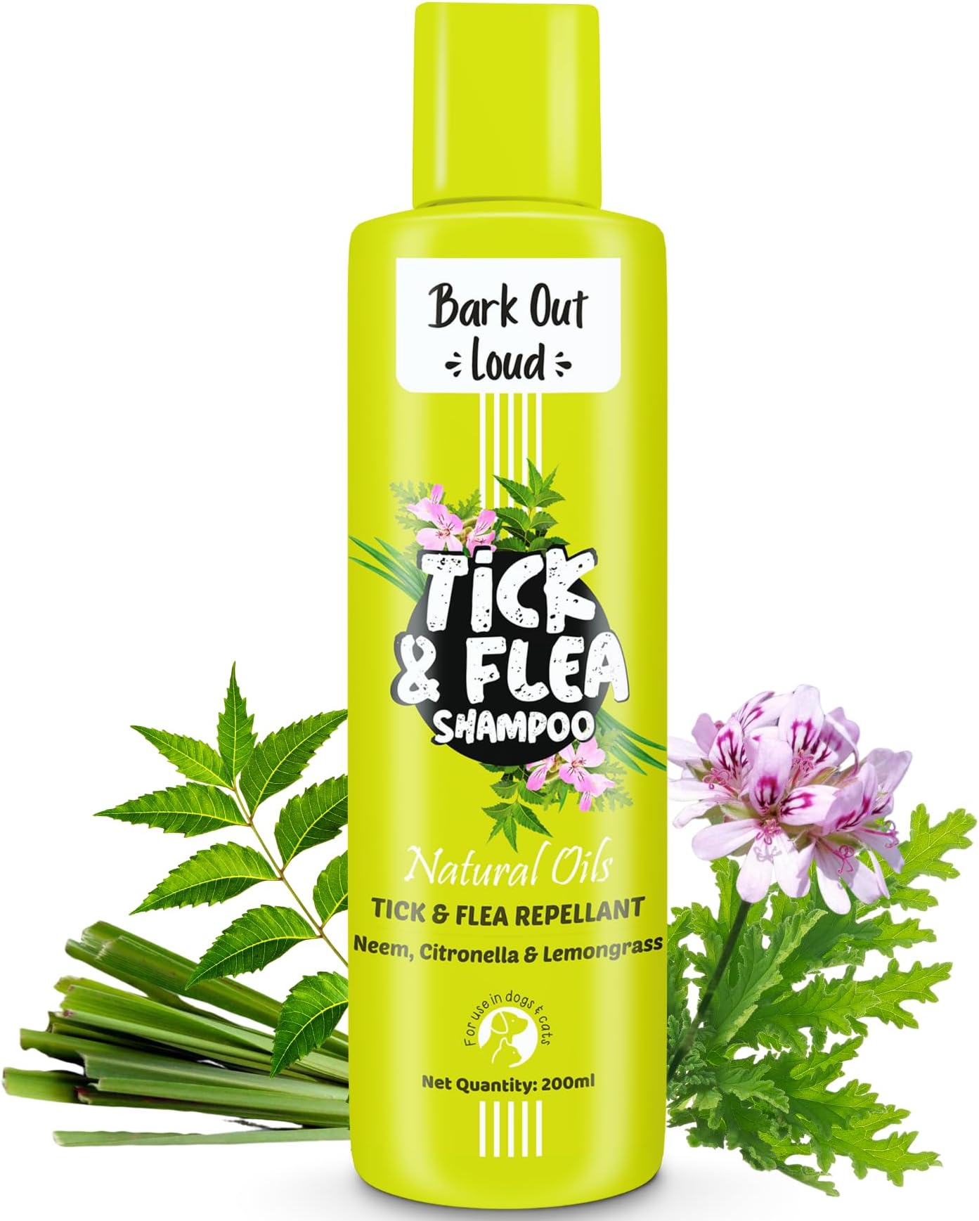 Tick & Flea Shampoo for Dogs & Cats| Neem & Citronella Kills & Repels Parasites, Lice | Soothes Itching | Fresh Smell Spa-Like Care for Pets (200ml)