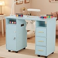 Vista 9 de Mesa de manicura para uñas con cajones, escritorio profesional de tecnología de uñas con USB y tomas de corriente, maquillaje de uñas, salón