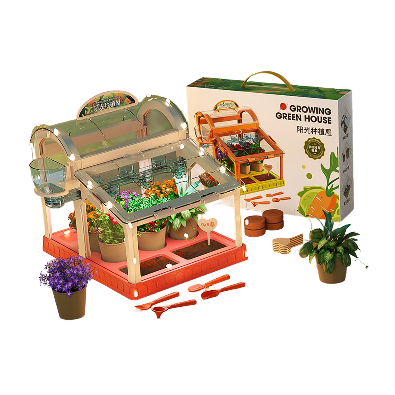 Mini-greenhouse, Gardening Set, Plant Growing Kit, Mini-greenhouse Flower Growing Kit with Upgraded Irrigation, Discovery Educational Gardening Gifts for Boy & Girl