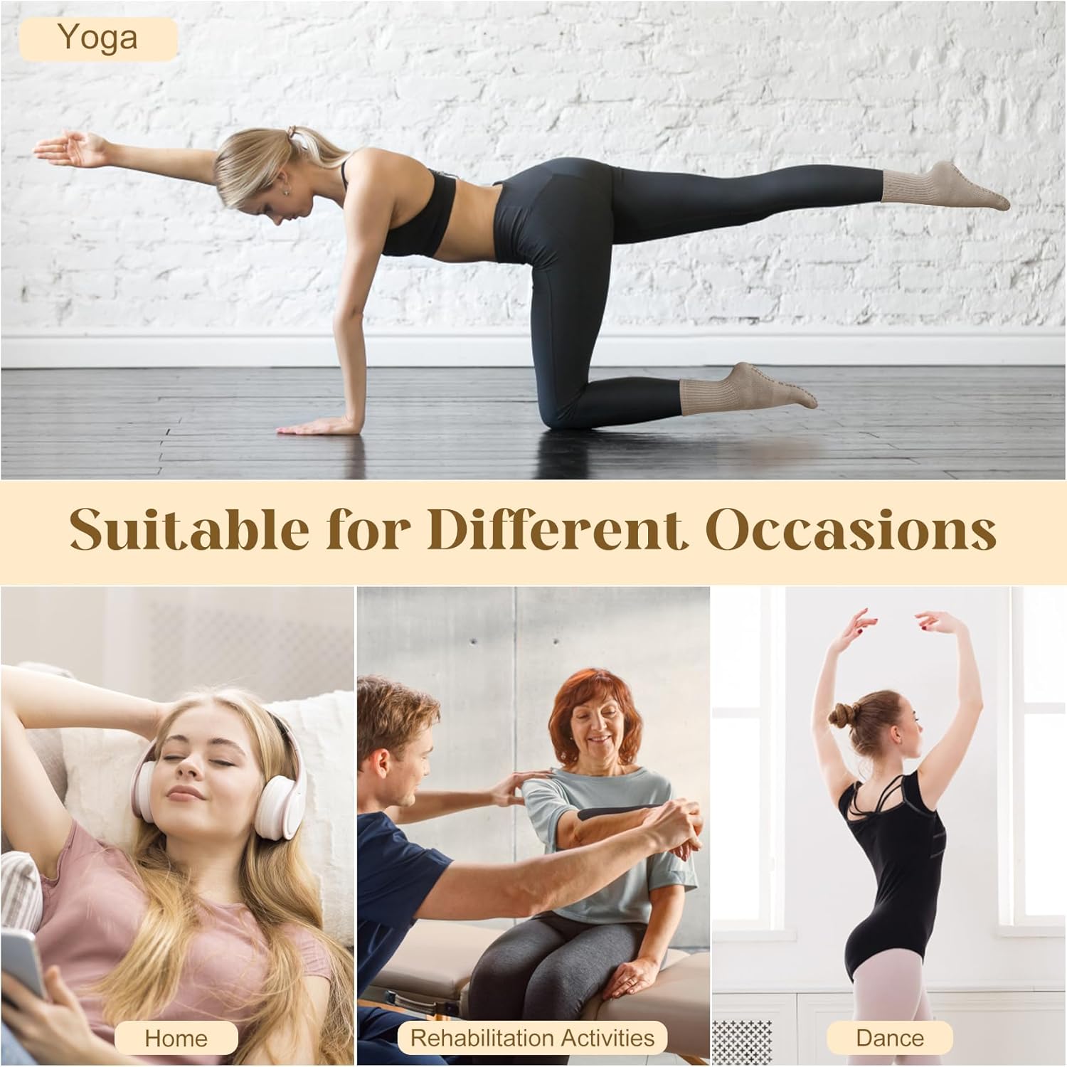 Justay 6 Pairs Pilates Socks with Grips for Women Soft Non Slip Crew Cotton Athletic Workout Barre Hospital Yoga Socks - Image 7