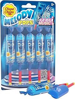 Chupa Chups Melody Pop, Blue Raspberry Flavor, Whistle Lollipops, Individually Wrapped Candy Suckers, 5 Count Pack