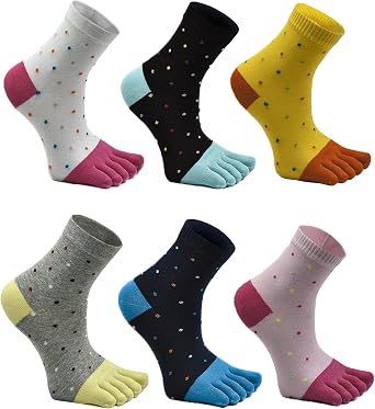 Women Toe Socks 5 Finger Cotton Wicking Athletic 6 Pack 3 Pack