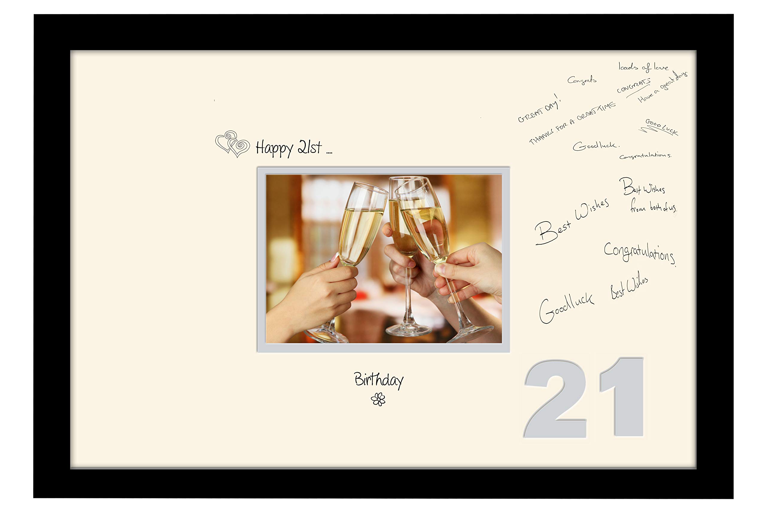 Photos In A Word Black Finish Frame Cream Mount Grey Inside 21St Birthday Signing Guest Photo Frame Gift 7X5 Photo 660D (Black Finish Frame Cream Mount Grey Inside)