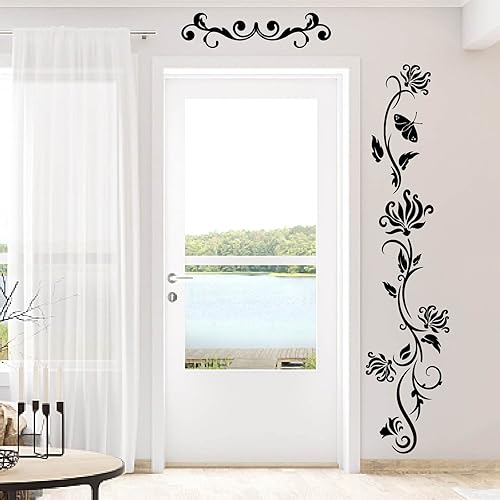 Miniatura 3 de PLIGREAT Calcomanías de pared de flores negras, calcomanías de pared de mariposas, vinilo extraíble para guardería, dormitorio, sala de estar,