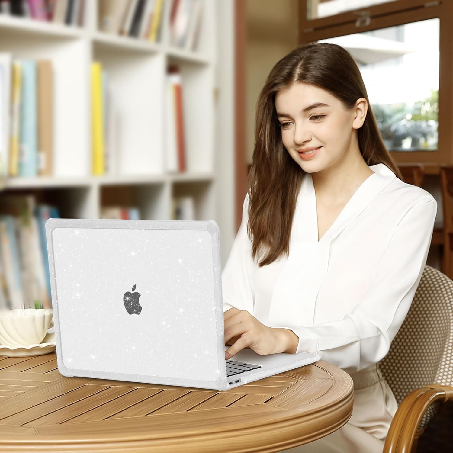 MOSISO Compatible with MacBook Air 13 inch Case 2022-2018 Release A2337 M1 A2179 A1932, Crack-Resistant&Reduces-Fingerprints Heavy Duty Glitter Hard Case with TPU Bumper&Keyboard Cover, Transparent
