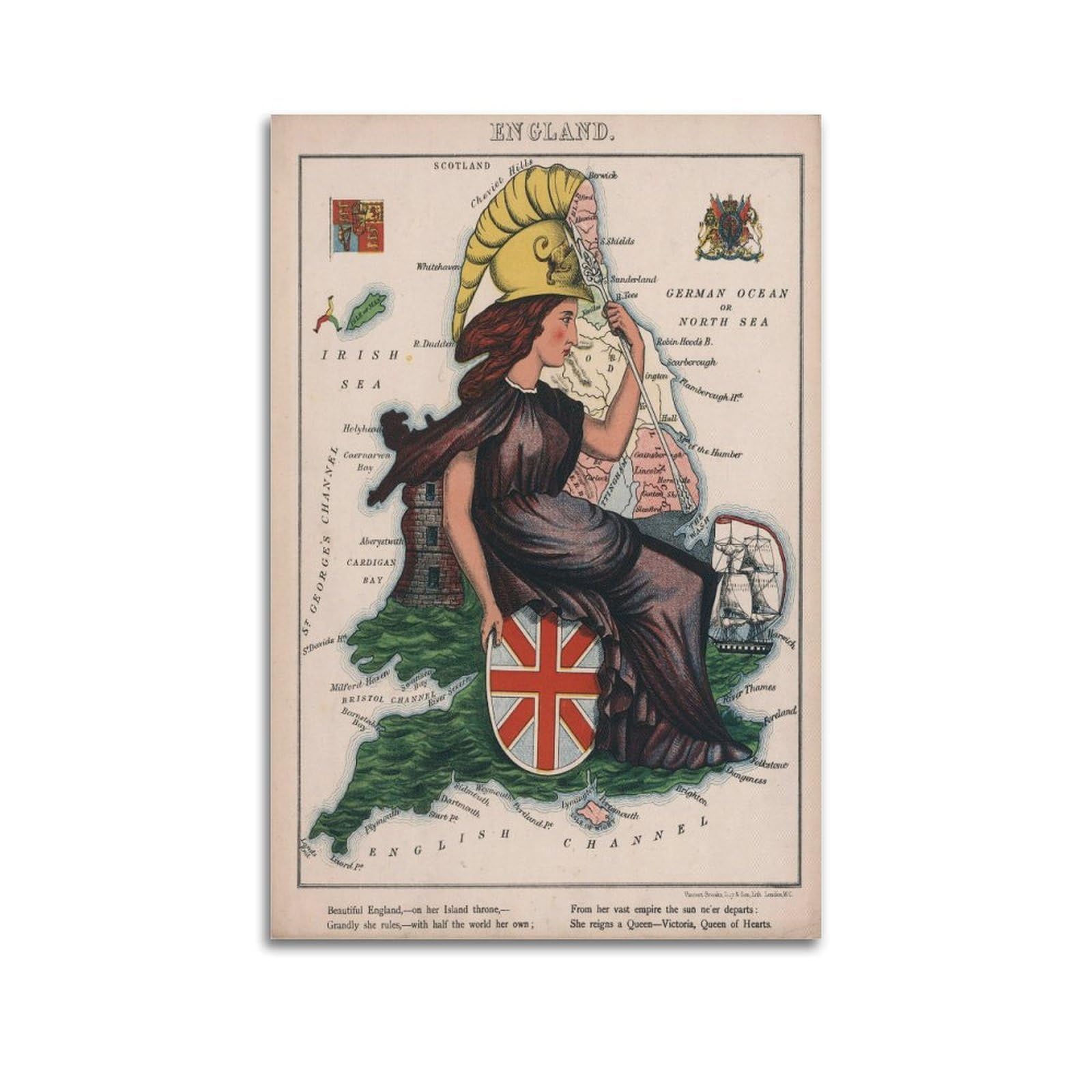 OKAHYS Vintage Travel Map Poster England Decorative Painting Canvas Wall Artworks Picture 24x36inch(60x90cm)