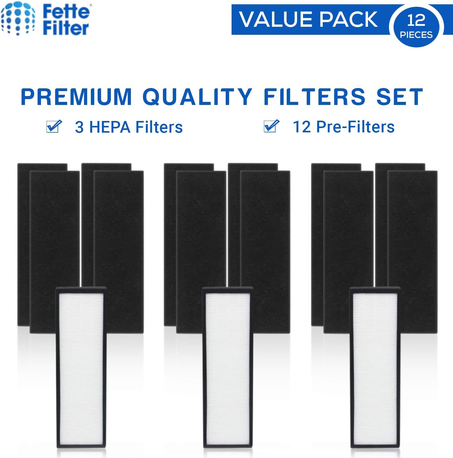 Fette Filter - FLT4825 True HEPA Filter B, Compatible with Air Purifiers AC4825 Series, AC4300BPTCA, AC4850PT, AC4900CA, CDAP4500BCA, Oransi Finn. (3 Hepa & 12 Carbon)