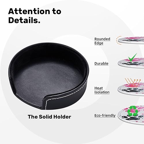 Miniatura 7 de Juego de 6 posavasos coloridos de cuero con estampado de patas de perro, protección contra derrames para mesa, bonitos posavasos para tazas,