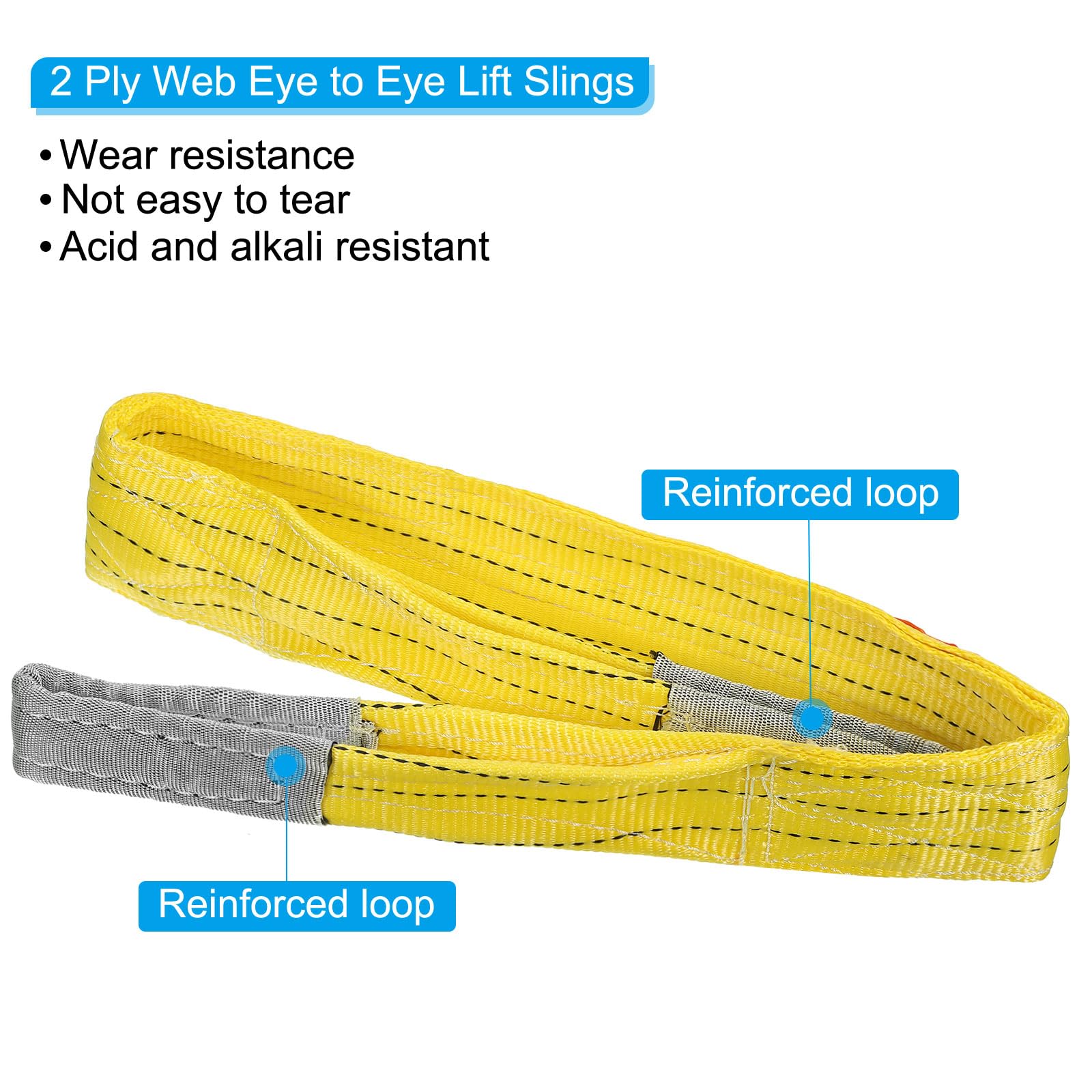 PATIKIL 3"x4' Sollevamento Cinghia 4 Imballo 6613 Libbre Sollevamento Imbracature Piatto Occhio A Occhio 2 Tela Poliestere Fettuccia Sollevamento Movimento Cinghie per Attrezzatura Giallo