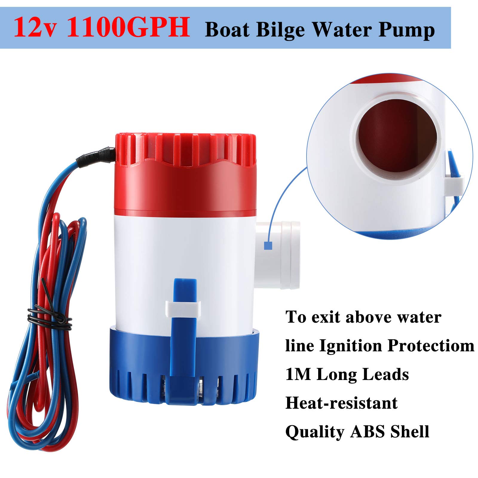 Boat Bilge Water Pump 12 V 1100 GPH Electric Marine Bilge Pump and