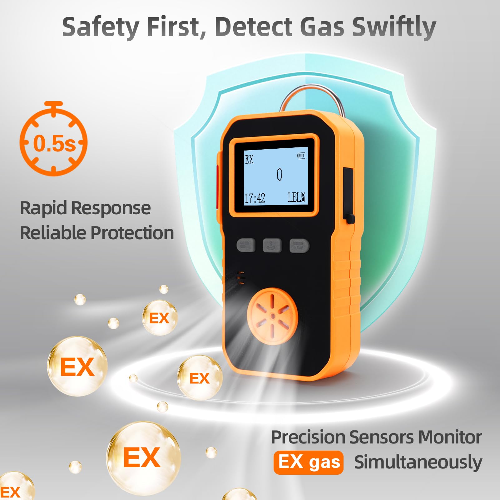 Detector de fugas de gas natural, monitor portátil con clip a propano combustible de metano explosivo, batería recargable de 14 horas en espera, medidor de alarma audible de vibración visual para el