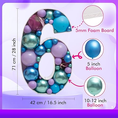 Miniatura 4 de Marco de número 6 para rellenar con un mosaico de globos, para iluminar marquesina, tablero grande y precortado de espuma, fondo decorativo para