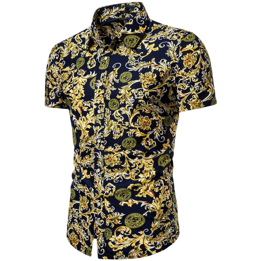 Chemise à manches courtes pour homme avec col montant imprimée coupe ajustée chic - 3