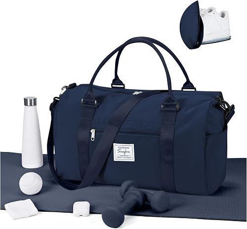 Gym Bag for Women Men Sports Duffle Bag Personal item travel Duffel Bags Tote Bag Carry on Weekender Overnight Bag, A10-Dark Blue, Large, Fitness, Yoga, Travel,shopping,