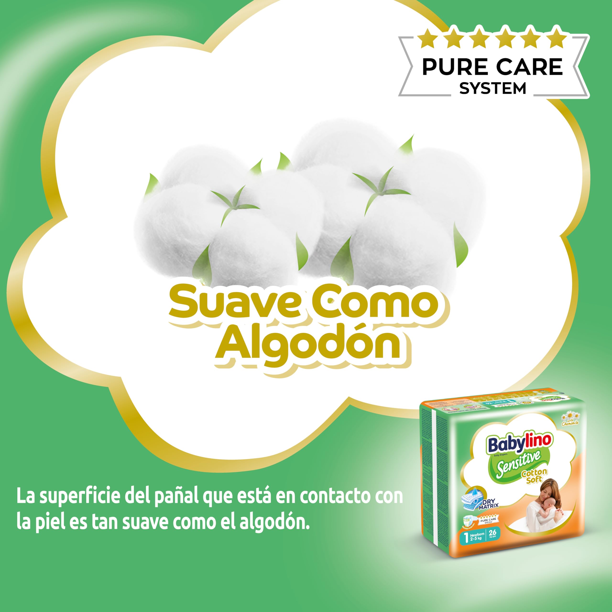 Babylino Sensitive Cotton Soft, Pañales Bebé Talla 1, Newborn (2-5 kg), 26 unidades — view 2