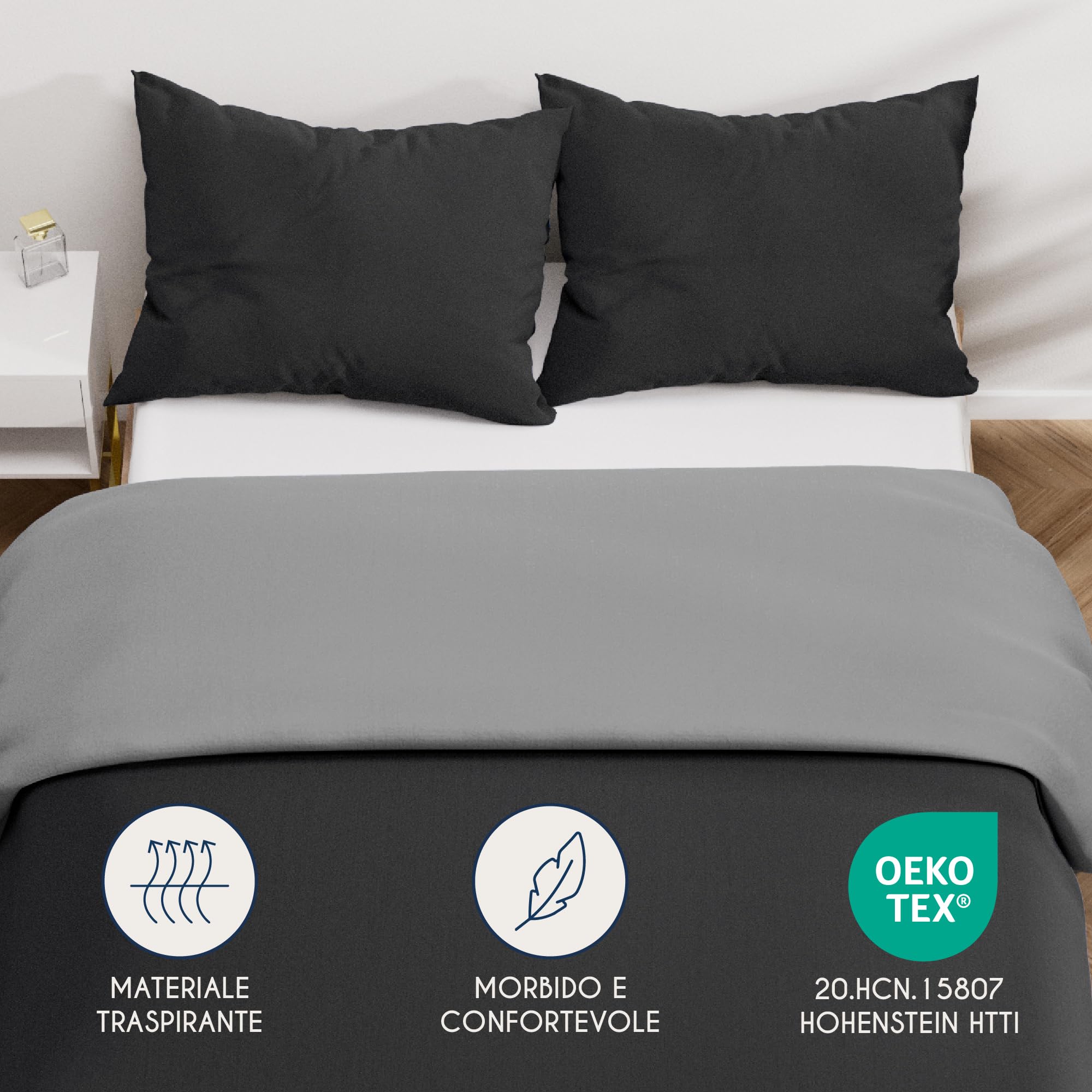 Dreamzie Copripiumino Matrimoniale 260x240 cm con 2 Federe 65x65 cm - Nero/Grigio Scuro Set Copripiumino Matrimoniale 260x240