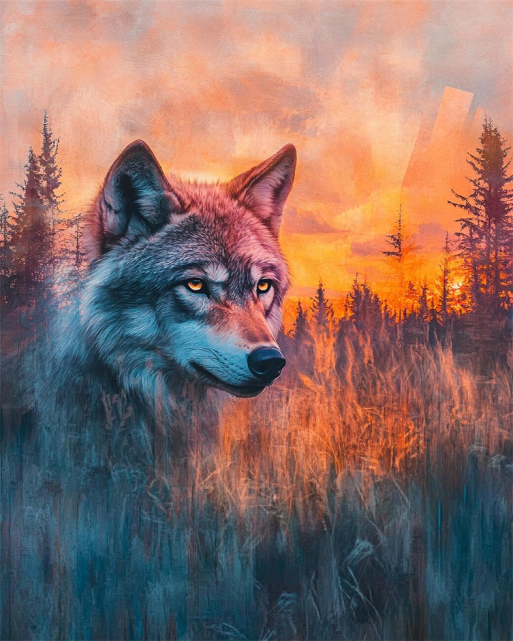 RKFLGEW DIY Bead Embroidery Kits Wolf Portrait 30x40cm