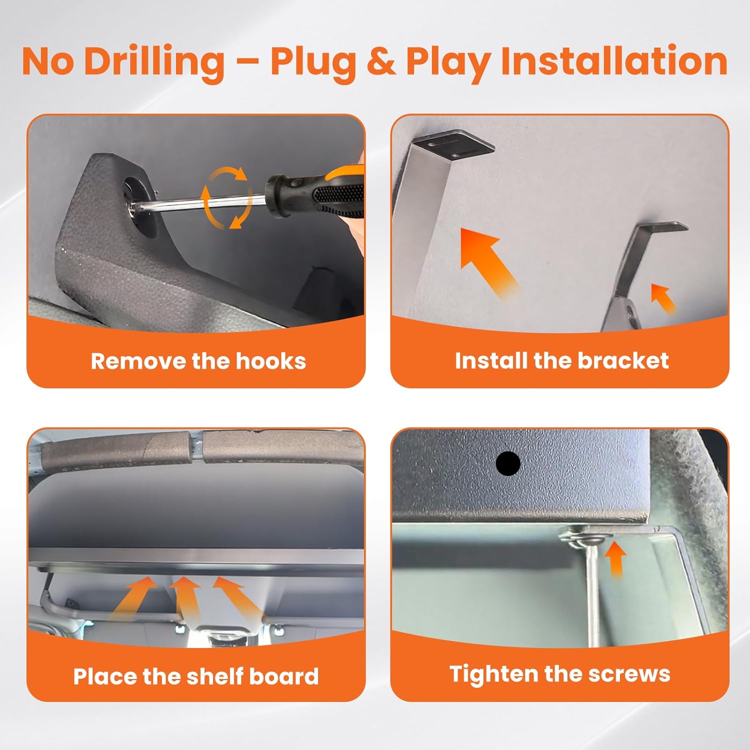 Aluminum Van Headliner Shelf Fit for 2019–2024 Mercedes Sprinter Van, Overhead Storage with LED Strip Lights, Curtain Rod & Carpet Lining