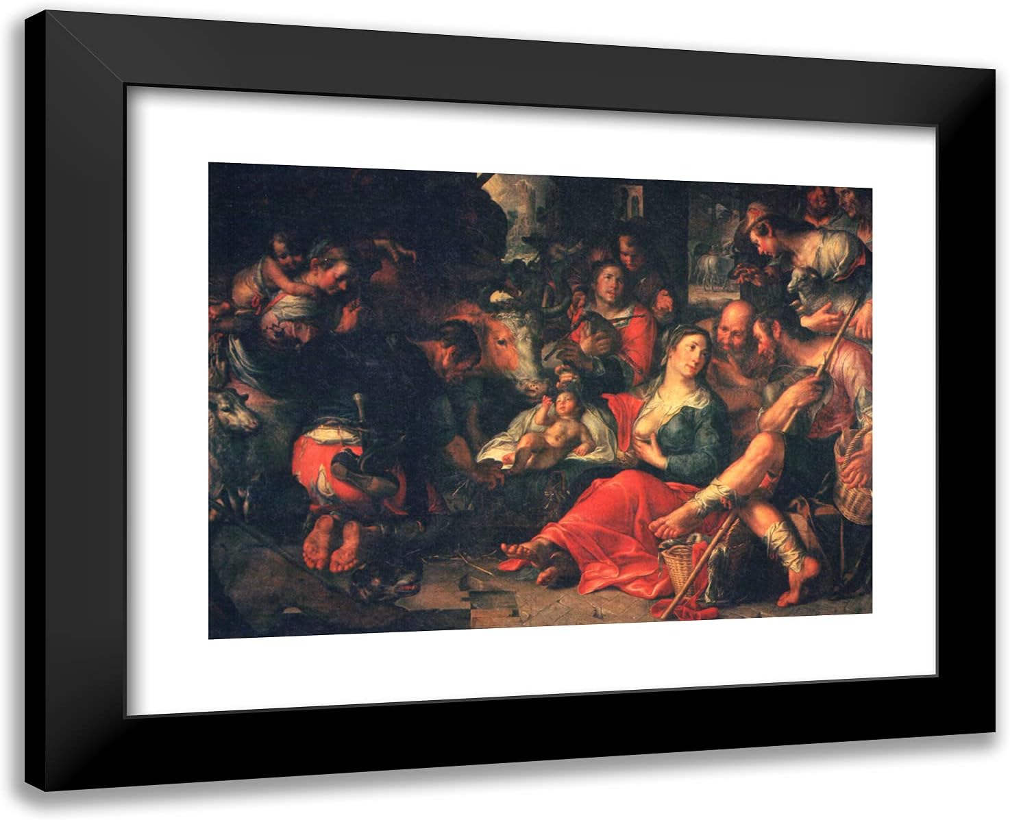 ArtDirect Wtewael, Joachim 24x19 Black Ornate Framed Art Print with Double Matting Titled: Adoration by the Shepherds