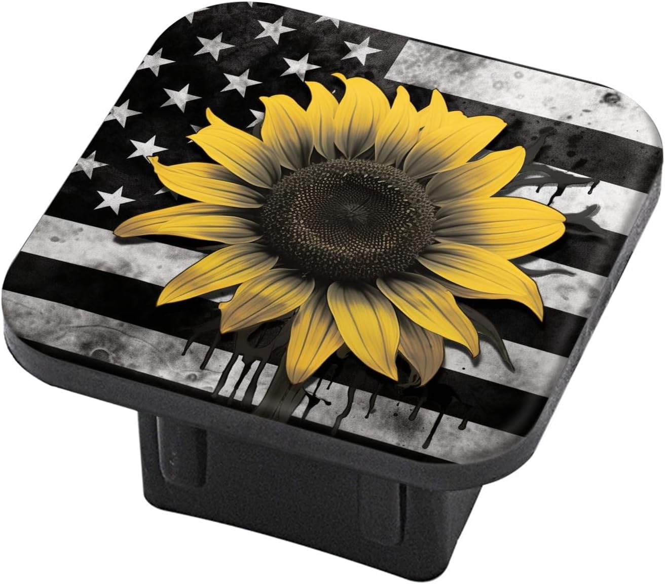 Hitch Cover Fits for 2-Inch Hitch,Sunflower Against A Grunge - Style American Flag Rubber Trailer Hitch Cover Tube Plug Insert,Car Exterior Accessories, Receiver Tube Hitch Plug