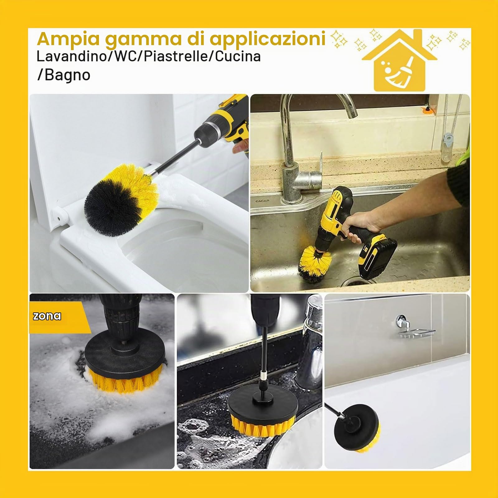 Set di 3 Spazzole per Trapano per Pulizia Universale – Spazzole Trapano in Nylon con Durezza Media, Adatte per Cucina, Auto, Bagno, Piastrelle e Ruote, Kit Pulizia Auto e Doccia