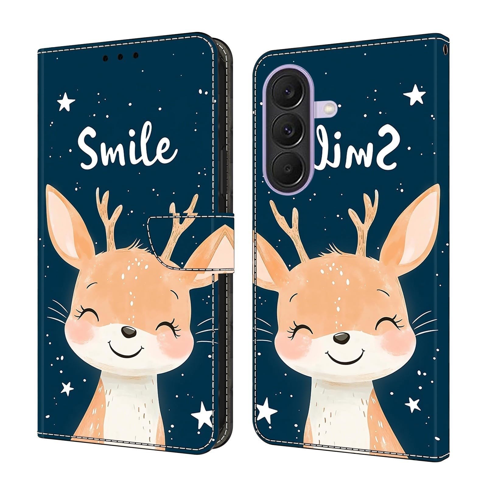 Generic Étui compatible avec Samsung Galaxy S20 (Motif : cerf souriant) en cuir Portefeuille à rabat magnétique Motif