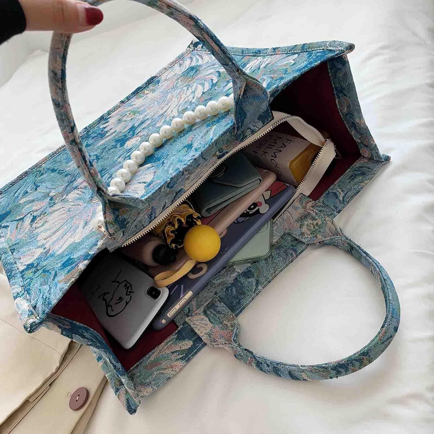 Fashion luxury tote bag cotton linen one shoulder large capacity jacquard embroidery retro Oil Painting handbag | Fashion, luxury, cotton linen, one shoulder, large capacity, jacquard embroidery - Image 6