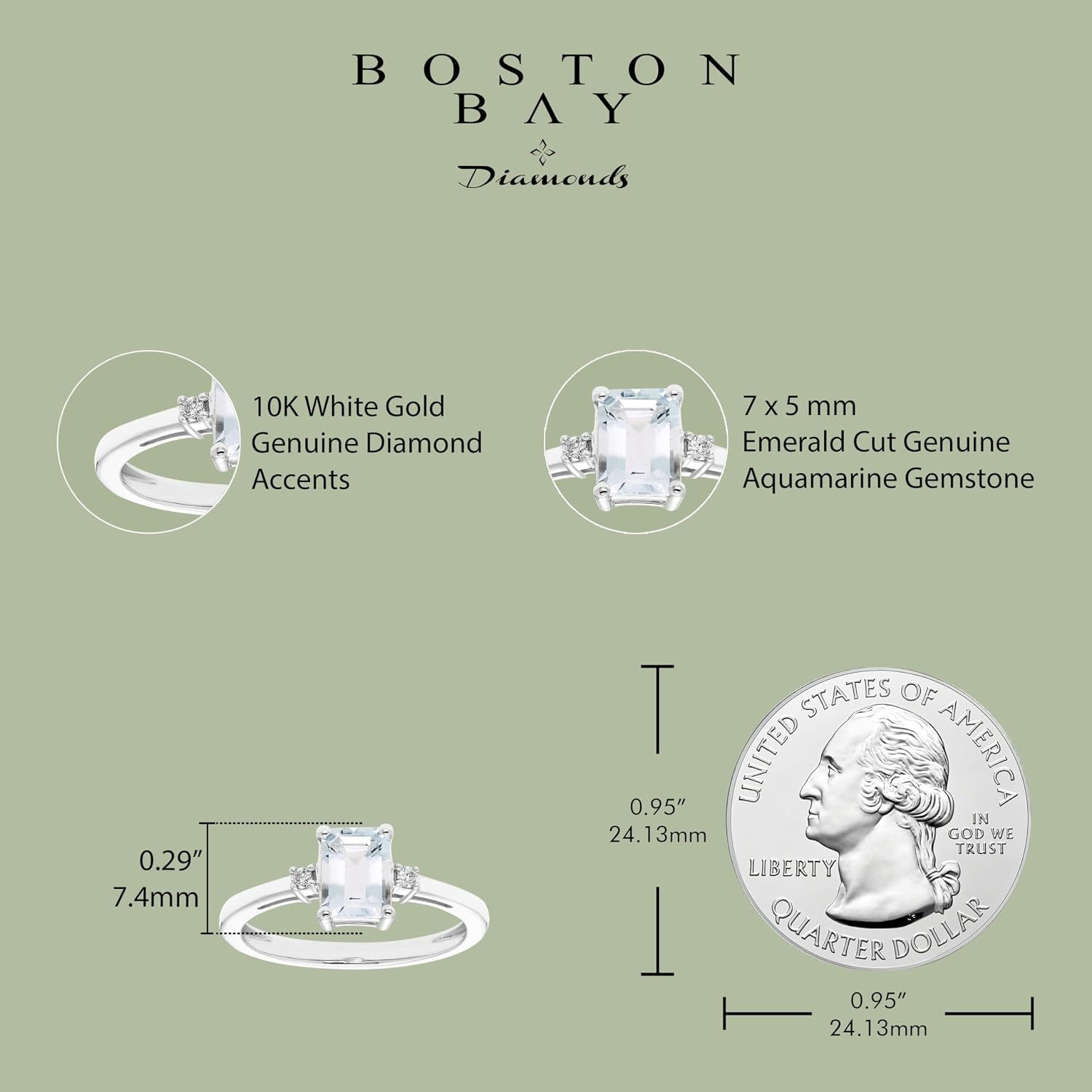 Boston Bay Diamonds 10Karat Gold Diamond & Gemstone Engagement or Statement Ring with Genuine Morganite or Aquamarine Center - Choice of style
