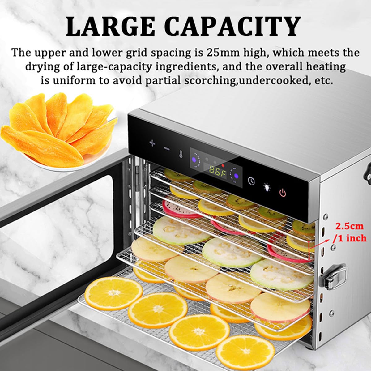 Liofilizzatore 6/8/12/18, macchina per essiccazione alimentare in acciaio inossidabile con temperatura regolabile, timer e display LCD per pesce, verdure, carne secca, erbe aromatiche, 18 strati