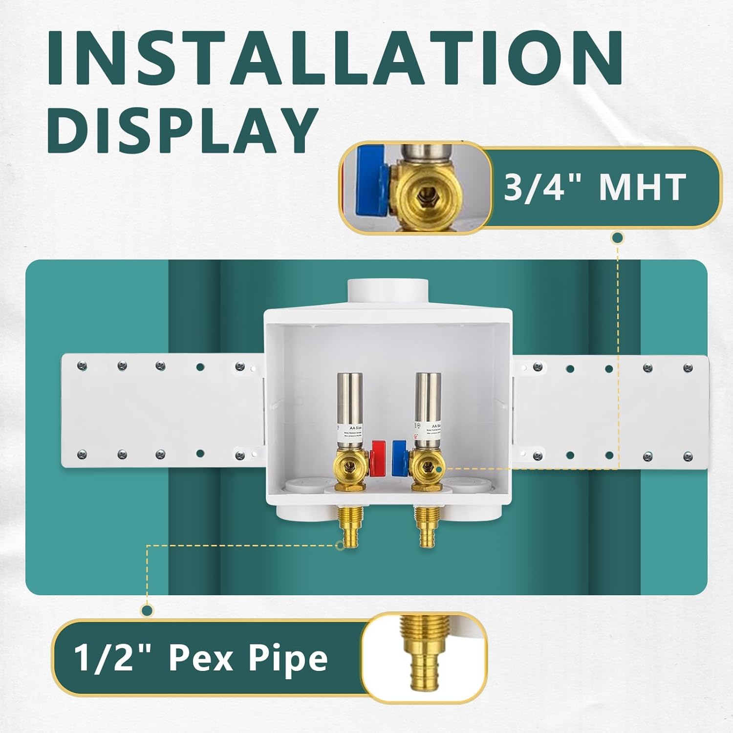 (Pack of 30) Niikappu Washing Machine Outlet Box, 1/2 Inch Pex Crimp Inlet x 3/4 Inch MHT Outlet Connection, Washer Box with Double Drains, with Stainless Steel Water Hammer Arrestor