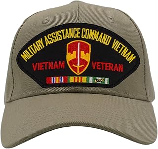 MACV - Military Assistance Command Vietnam Hat/Ballcap Adjustable One Size Fits Most (Multiple Colors & Styles) (Tan/Khaki, Add American Flag)