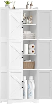 Akxomel Tall Bathroom Floor Cabinet with 6 Barn Door 60.2''H Pantry White