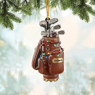 Personalized Golf Bag Ornament 2025, Custom Name Golfer Christmas Tree Decoration, Leather Golf Club Bag Ornament with Lights, Unique Gift for Men, Dad, Husband, Holiday Keepsake/3