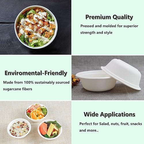 Miniatura 5 de Gere Cuencos de papel de caña de azúcar compostables desechables, paquete de 50 unidades de 12 onzas, cuencos biodegradables ecológicos de 11.8 fl