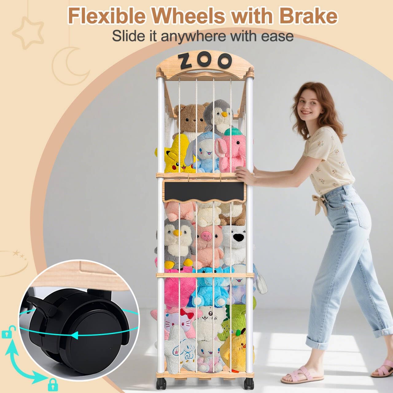 handrong Stuffed Animals Storage,Wood Stuffed Animal Holder Organizer,120+ Plushies Stuffy Storages,3-Tier Toy Storages Organizer Shelf Tower for Nursery Playroom Kidroom Living Room - Image 2