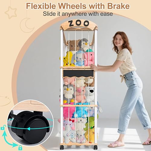 Miniatura 2 de handrong Almacenamiento de animales de peluche, organizador de madera para animales de peluche, almacenamiento de más de 120 peluches, estante
