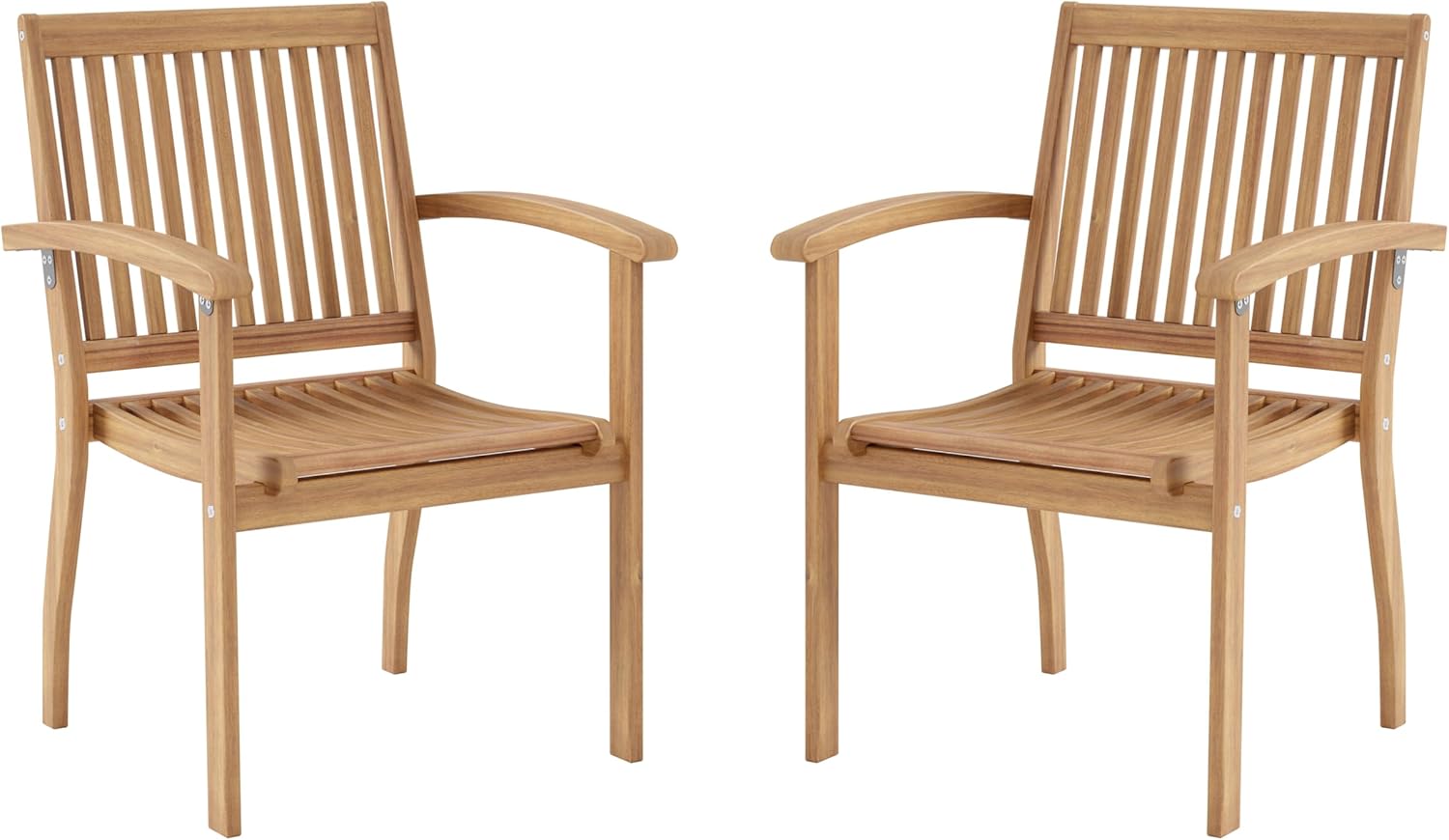 SUNSHINE VALLEY Wood Patio Dining Chairs Set of 2, 2 Pieces Outdoor Acacia Wooden Dining Chairs with Armrest & High Back for Porch, Backyard, Garden, Deck