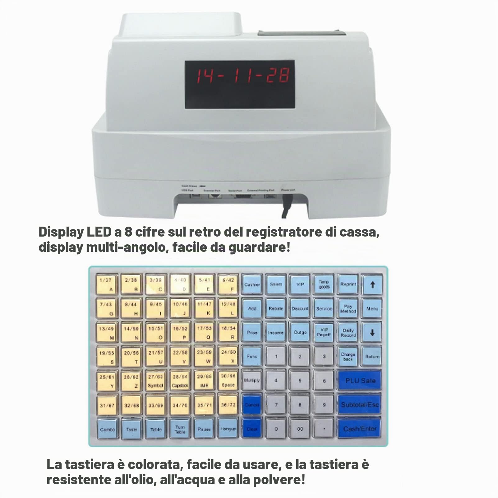 Registratore di Cassa Commerciale, Sistema POS elettronico con Vassoio Rimovibile e Stampante Termica, Multifunzione a LED a 81 Chiavi per Le Piccole Imprese