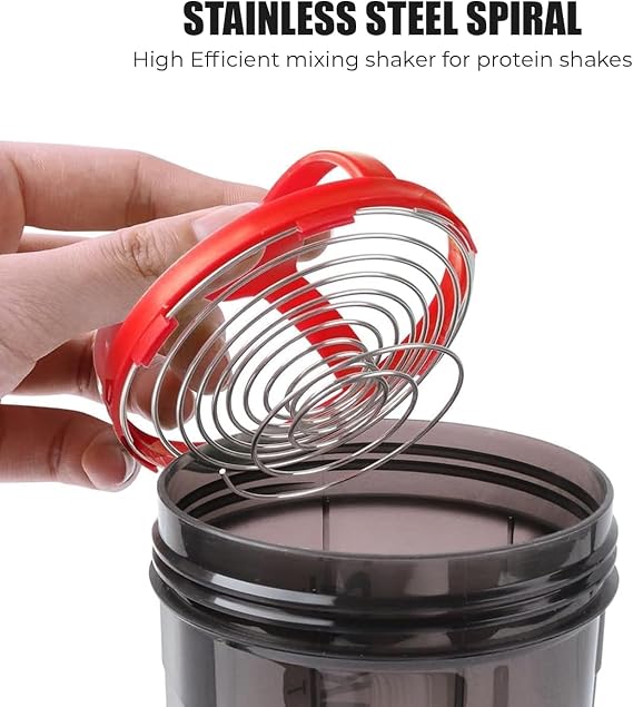 Roe Tenpo Protein Shaker Bottle 500ml with Extra Compartment | BPA-Free Protein Bottle Shaker for Protein Shakes | Leak Proof & Dishwasher Safe | Protein Shake Gym Bottles for Men & Women (Red)